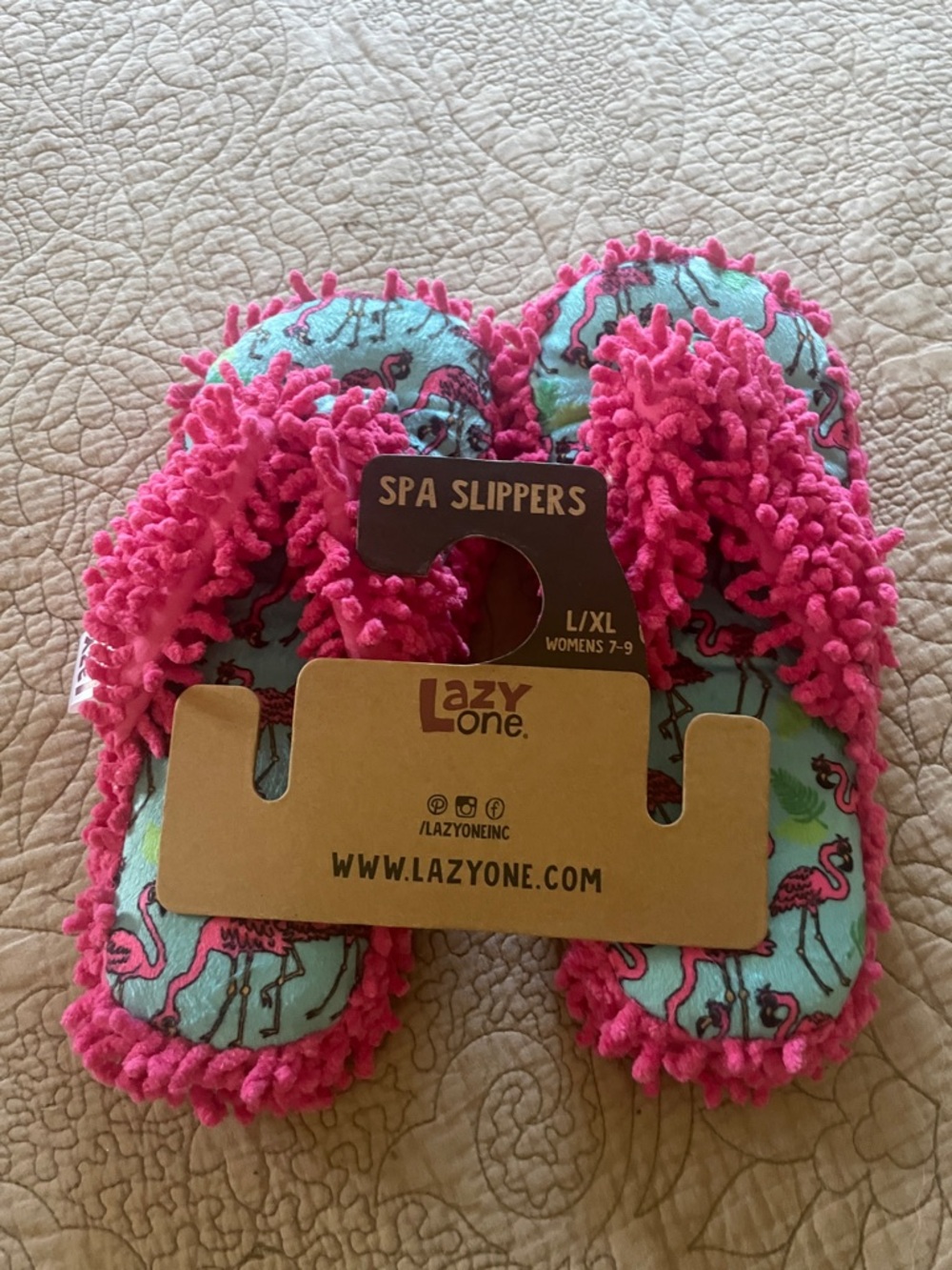 Lazy One Pink & Turquoise Flamingo Spa Slippers